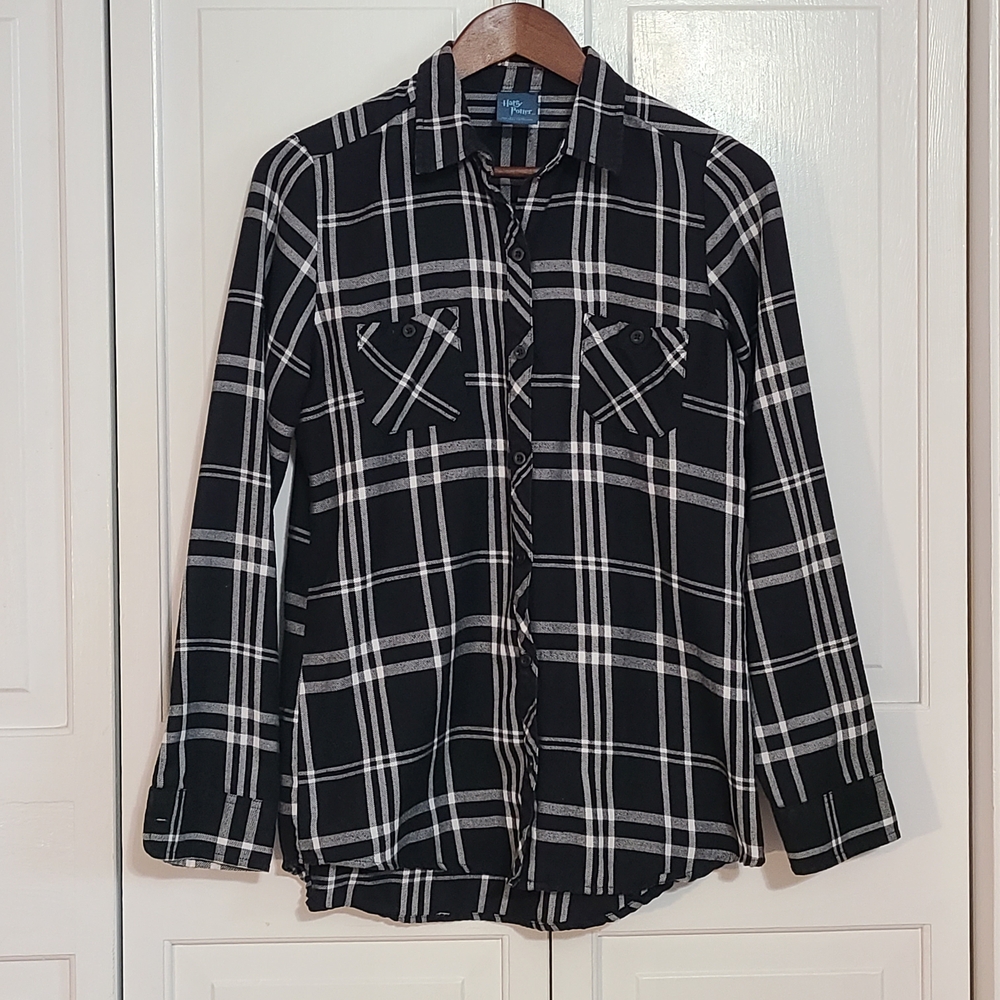 Harry Potter Black and White Plaid Long Sleeve Shirt Hogwarts Hot Topic Medium